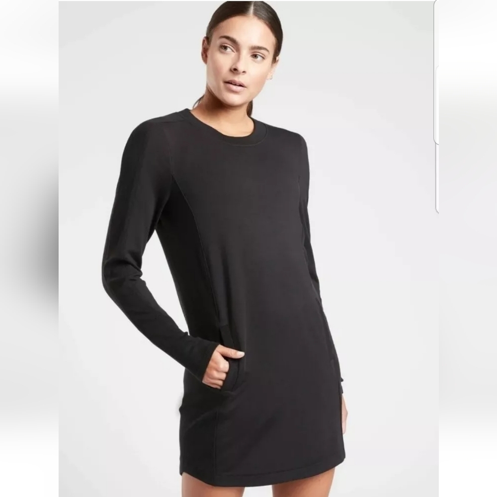 ATHLETA Balance Dress Black Long Sleeve Stretch Knit